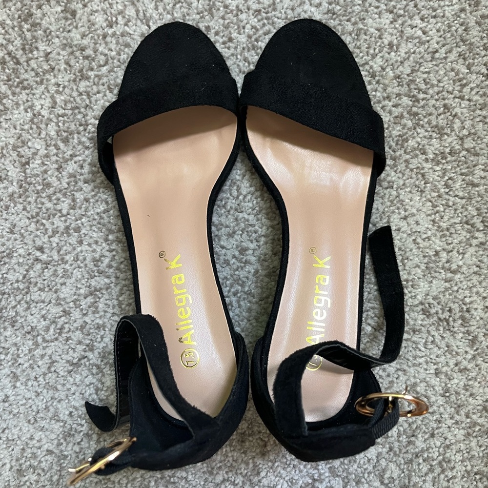 Allegra K Black Ankle Strap Heels